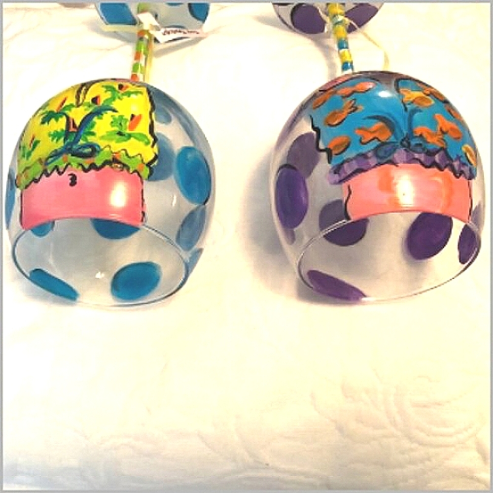 💜NWT Foxy Flamingo Hand Painted Polka Dot Goofy Wine Glasses🩵 - Picture 4 of 7